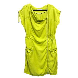 Monnari lime tencel asymmetrical ruched zip Lagenlook dress Fits 14ish